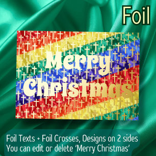Carte De Vœux En Aluminium LGBTQ rainbow flag & cross Joyeux Noël élégant