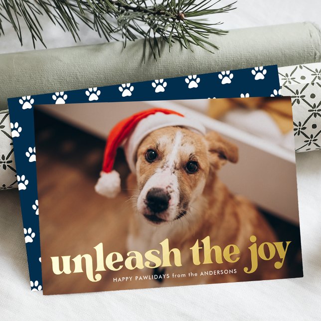 Carte De Vœux En Aluminium Libérez la Joy Navy Photo de chien (Créateur téléchargé)