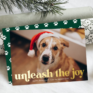 Carte De Vœux En Aluminium Libérez la photo Joy Green Dog