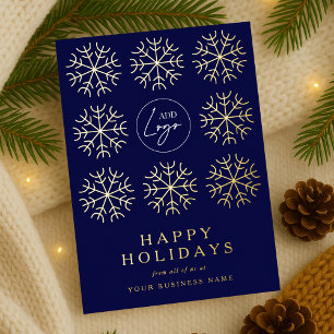 Carte De Vœux En Aluminium Logo de l'entreprise Noël Snowflakes Marine & Gold