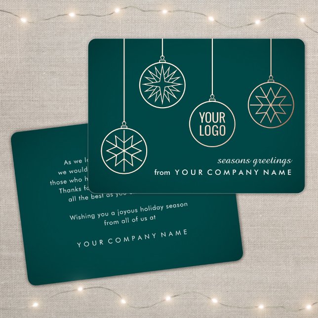 Carte De Vœux En Aluminium Logo d'entreprise Ornements Turquoise Vert Noël (Créateur téléchargé)