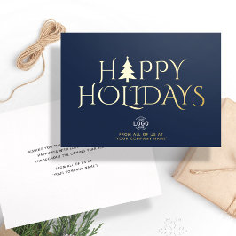 Carte De Vœux En Aluminium Logo Entreprise Élégant Marine Bleu Noël Joyeux