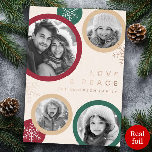 Carte De Vœux En Aluminium Love peace snowflakes Christmas photo holiday card