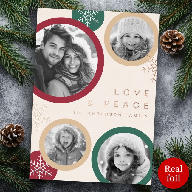 Carte De Vœux En Aluminium Love peace snowflakes Christmas photo holiday card (Love peace snowflakes Christmas photo holiday card)