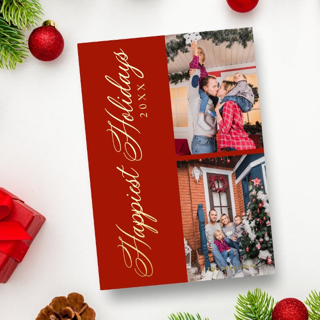 Carte De Vœux En Aluminium Luxe 2 Photos Collage Whimsical Happiest Holiday (Créateur téléchargé)