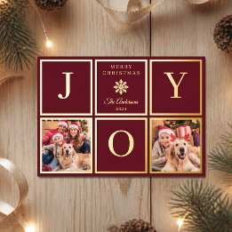 Carte De Vœux En Aluminium Luxueux JOY 2 photos en feuille d'or sur fond Bour