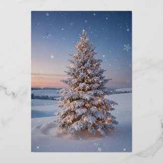 Carte De Vœux En Aluminium Magical Snow-Covered Christmas Tree at Sunset