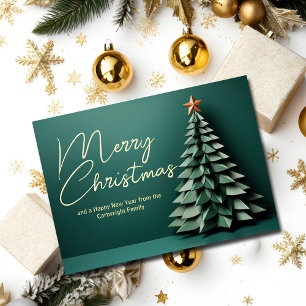 Carte De Vœux En Aluminium Magnifique Joyeux Arbre de Noël Vert Or