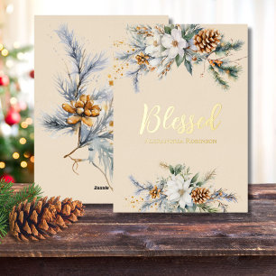 Carte De Vœux En Aluminium Magnolia et pommes de pin personnalisés Bénis