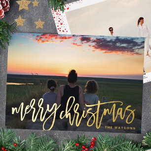 Carte De Vœux En Aluminium Mains d'or Écrit Joyeux Noël Photo