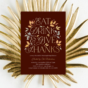Carte De Vœux En Aluminium Manger Boire Donner Merci Foil Thanksgiving Invita