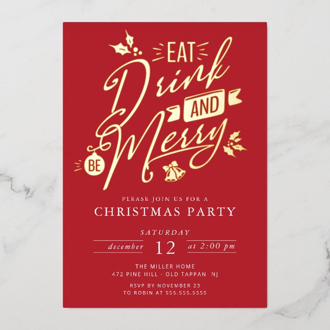 Carte De Vœux En Aluminium Mangez Boire & Soyez Joyeux Noël Party (Recto)
