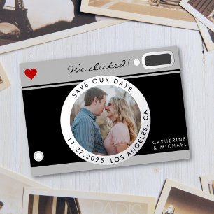 Carte De Vœux En Aluminium Mariage Photo Caméra Noir Unique Enregistrer La Da