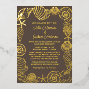Carte De Vœux En Aluminium Mariage Plage Coquillages Sable Bord de Mer 
