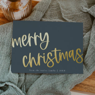 Carte De Vœux En Aluminium MARIAH Marine Blue Gold Foil Famille Joyeux Noël