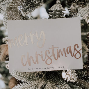 Carte De Vœux En Aluminium MARIAH Rose Gold Foil Famille Joyeux Noël