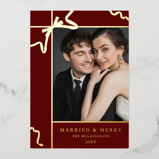 Carte De Vœux En Aluminium Marié et Joyeux mariage Photo Noël (Recto)