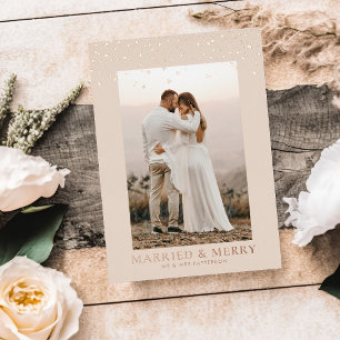 Carte De Vœux En Aluminium Marié & Joyeux Coeurs Tombants Rose Photo Gold