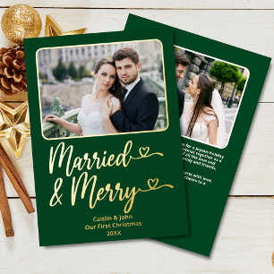 Carte De Vœux En Aluminium Marié Merry Newlysée 1er Noël Photo Green