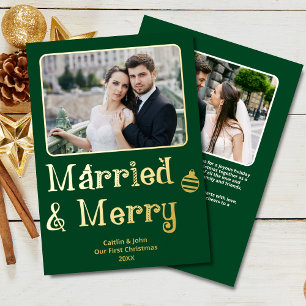 Carte De Vœux En Aluminium Marié Merry Newlysée 1er Noël Photo Green
