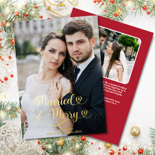 Carte De Vœux En Aluminium Marié Merry Newlyweds 1er Noël Coeurs photo