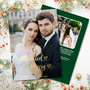 Carte De Vœux En Aluminium Marié Merry Newlyweds 1er Noël Coeurs photo