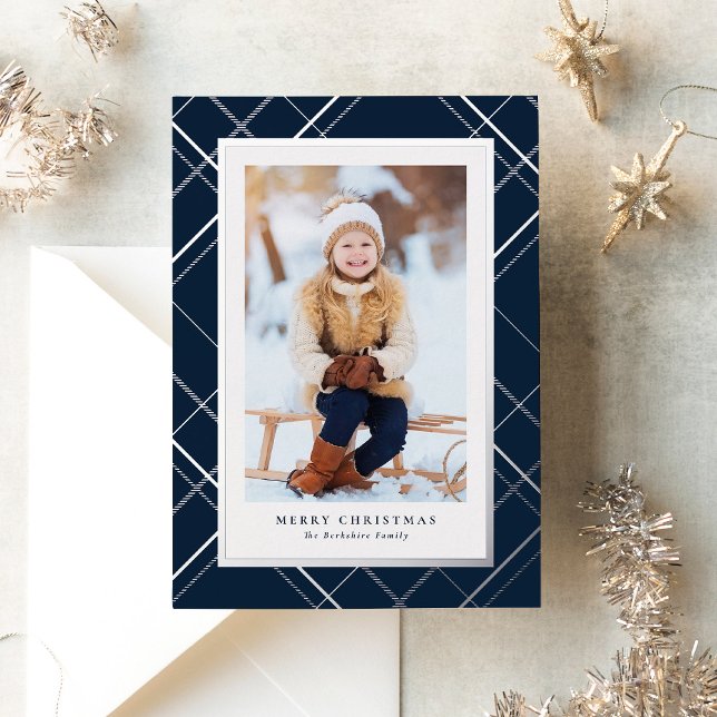 Carte De Vœux En Aluminium Marine Noël plaid une photo élégante famille (Créateur téléchargé)