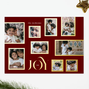 Carte De Vœux En Aluminium Maroon Photo Gold Frames Collage Modern JOY