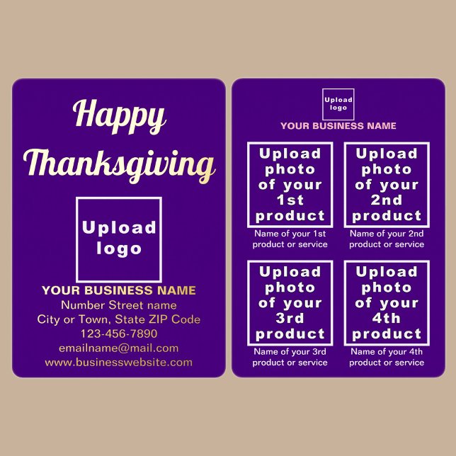 Carte De Vœux En Aluminium Marque Purple Business sur Thanksgiving (Purple business brand with products or services on Thanksgiving foil holiday card.)