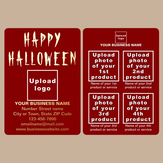 Carte De Vœux En Aluminium Marque Red Business sur Halloween (Red business brand with products or services on Halloween foil holiday card.)