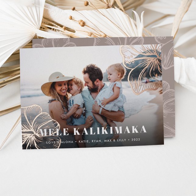 Carte De Vœux En Aluminium Mele Kalikimaka | Hawaiian Floral Photo (Créateur téléchargé)