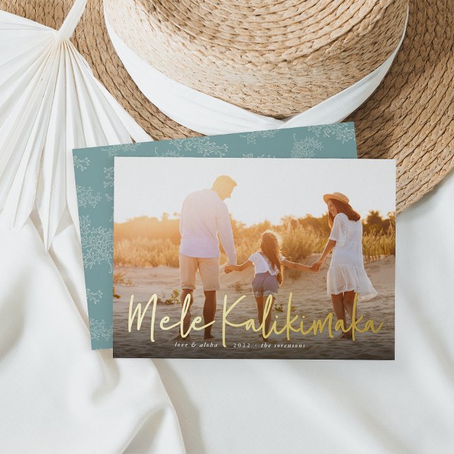 Carte De Vœux En Aluminium Mele Kalikimaka | Photo hawaïenne (Créateur téléchargé)