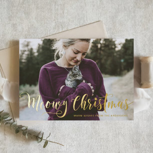 Carte De Vœux En Aluminium Meowy Noël Calligraphie moderne Photo Chat
