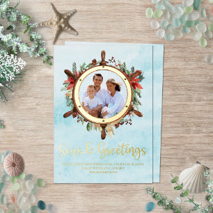 Carte De Vœux En Aluminium Mer de Noël Nautique et Voeux Photo Gold