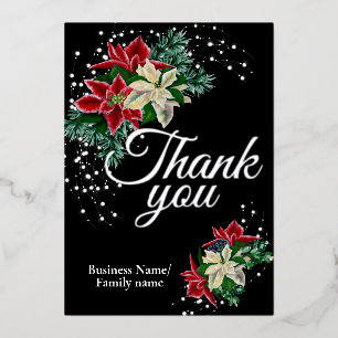 Carte De Vœux En Aluminium Merci d'affaires Floral Poinsettia
