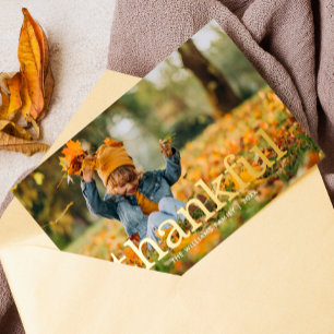 Carte De Vœux En Aluminium "Merci" Photo de la famille Thanksgiving