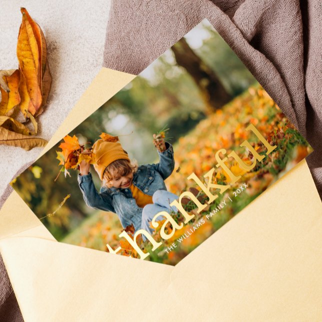 Carte De Vœux En Aluminium "Merci" Photo de la famille Thanksgiving (Créateur téléchargé)