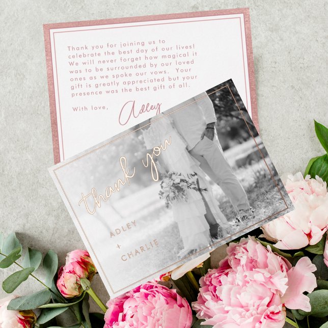 Carte De Vœux En Aluminium Merci photo Mariage or rose (Créateur téléchargé)