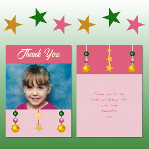 Carte De Vœux En Aluminium Merci pour cadeaux de Noël photo rose