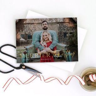 Carte De Vœux En Aluminium Merrier Ensemble Joyeux Noël Photo Gold