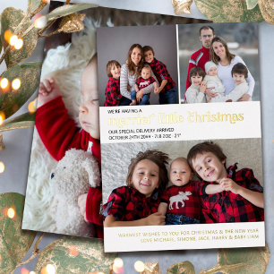 Carte De Vœux En Aluminium Merrier Little Christmas 4 Photo New Baby Gold