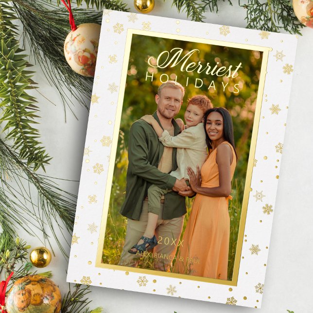 Carte De Vœux En Aluminium Merriest Christmas Quote Elegant Snowflakes Photo (Créateur téléchargé)
