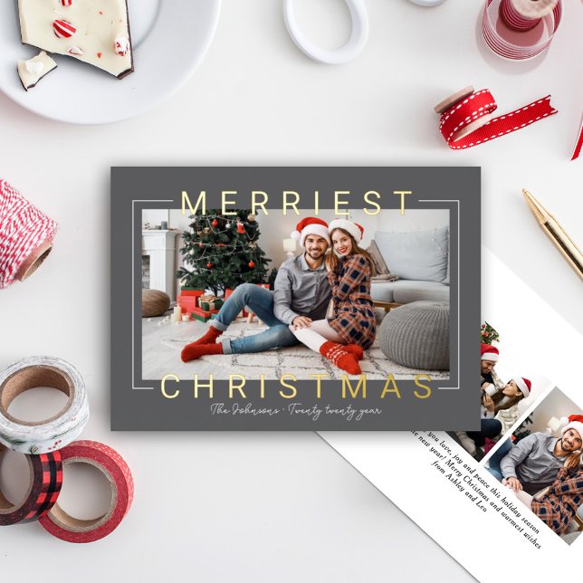 Carte De Vœux En Aluminium Merriest Modern Gold Texte Charcoal Grey Photo (Créateur téléchargé)