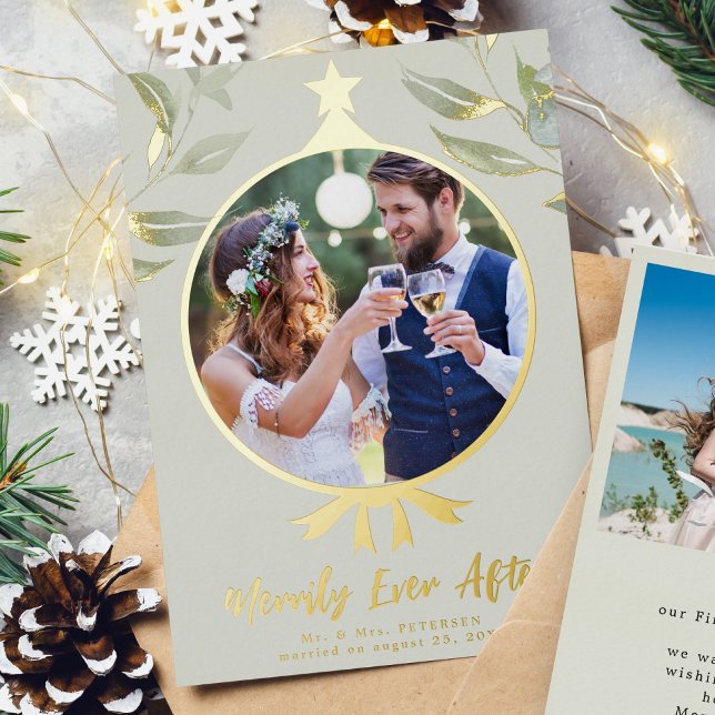 Carte De Vœux En Aluminium Merrily Ever Après la photo mariage (Créateur téléchargé)