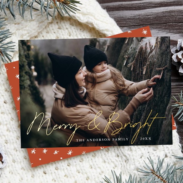 Carte De Vœux En Aluminium Merry and Bright Photo Gold (Créateur téléchargé)