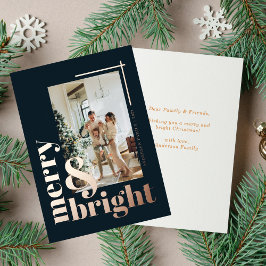 Carte De Vœux En Aluminium Merry & Bright Noir Élégant Rose Gold Noël 