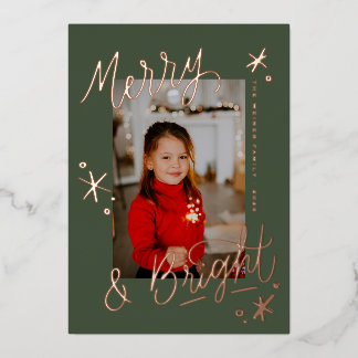 Carte De Vœux En Aluminium Merry & Bright Snowflake Lettered Photo Overlay