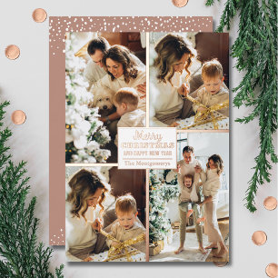 Carte De Vœux En Aluminium Merry Christmas 4 Photo Collage Rose Gold
