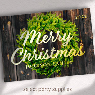Carte De Vœux En Aluminium Merry Christmas Country Rustic Pine Wreath Wood