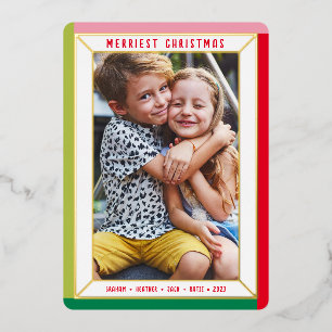 Carte De Vœux En Aluminium MERRY CHRISTMAS moderne bloc de couleur photo fron